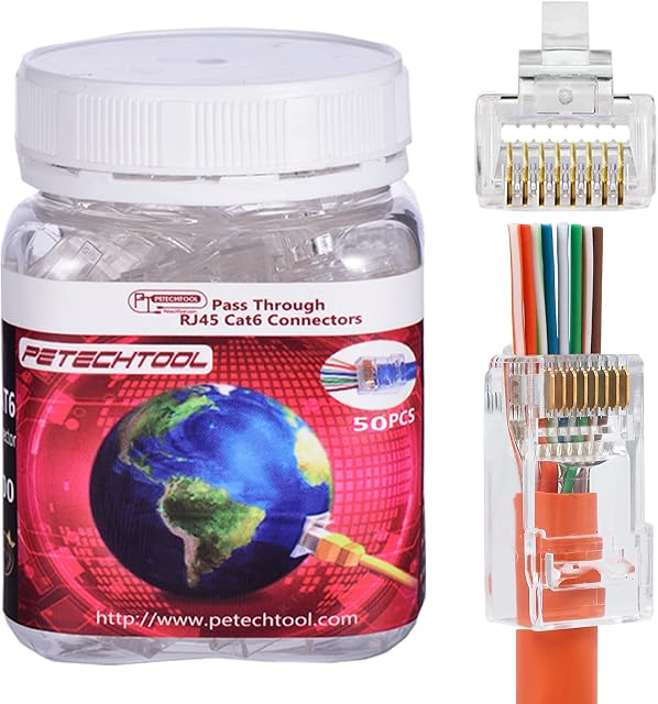 RJ45 CAT6 Connector Pass Through Ethernet RJ45 Plug for CAT6 CAT5 CAT5E Network LAN cables 24AWG ~26AWG