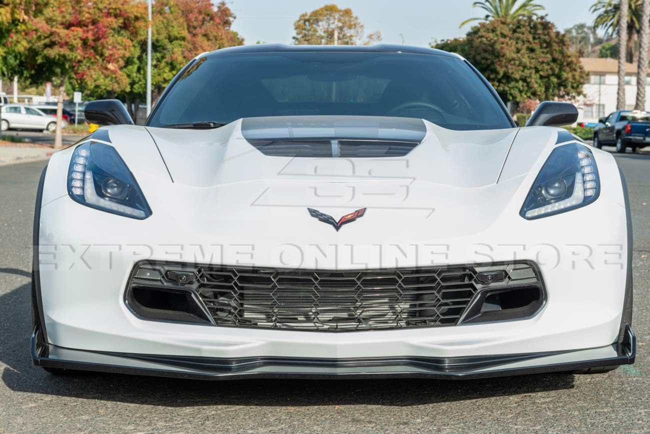 Replacement For 2014-2019 Chevrolet Corvette C7 ALL Models With Front Camera | EOS Factory Z06 Style PAINTED CARBON FLASH METALLIC Front Bumper Lower Grille Cover