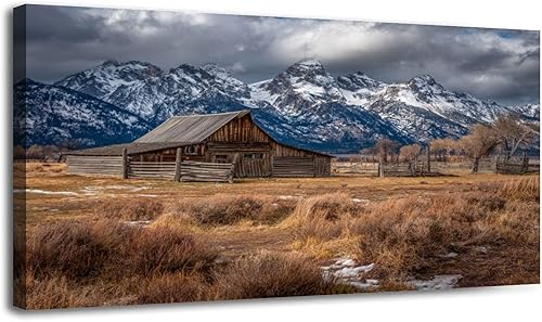 Miniatura 34 de 30"x 60" Canvas Wall Art Rustic Mountain Farmhouse Vintage Wyoming Grand Teton Framed Pictures Painting Print Large Wall Art for Living Room Bedroom