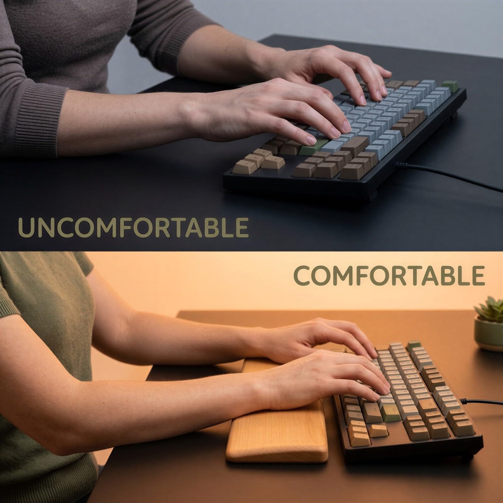 Tastatur-Handballenauflage aus Buchenholz, 36 cm ergonomische Handgelenkstütze für 87-Tasten mechanische Tastaturen, Massivholz mit rutschfester Unterseite, für Gaming, Büro und Zuhause, Naturmaserung