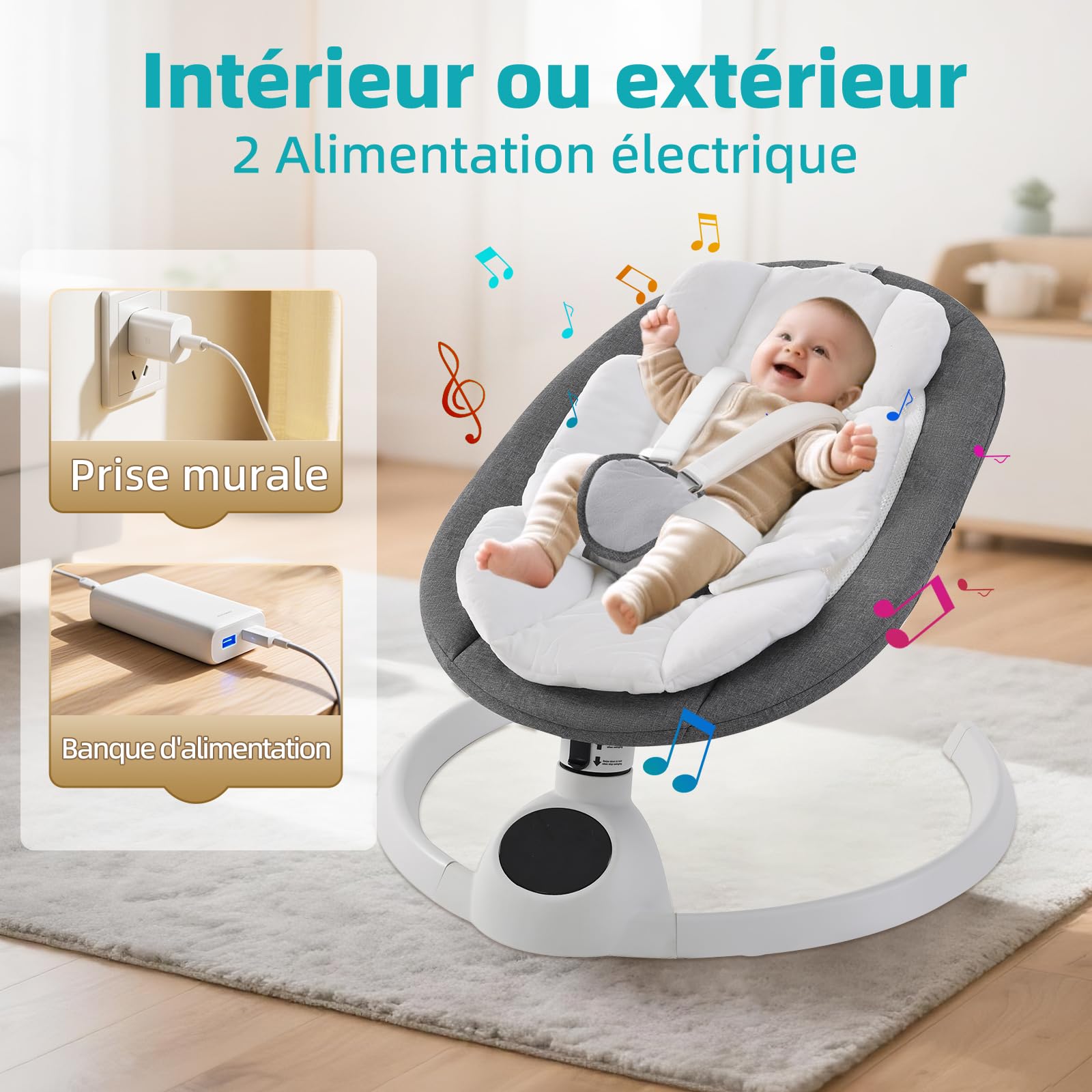 Balancelle Bébé Électrique jusqu'à 9 kg, Pliable Bluetooth, 5 Vitesses, Minuterie 3 Niveaux, Télécommande