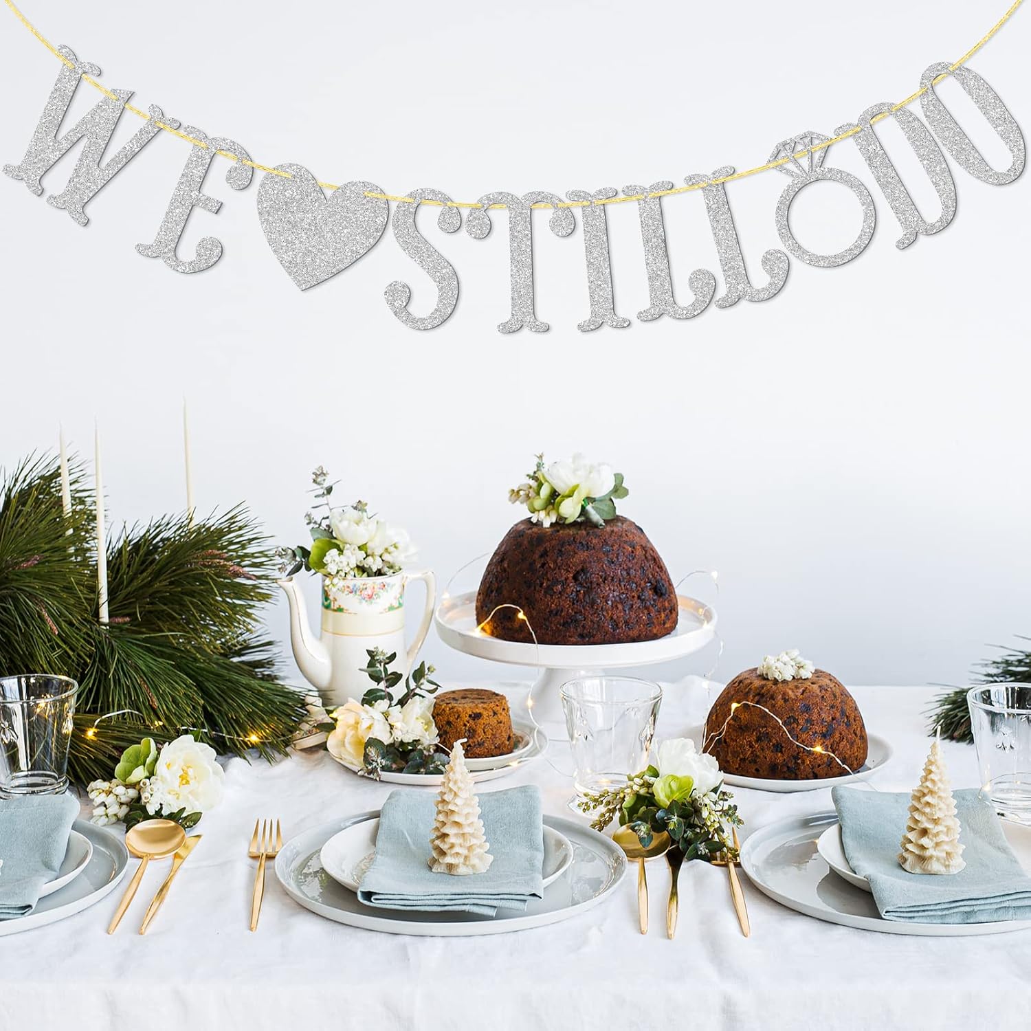 We Still Do Banner for Wedding Anniversary Party Decorations Sign Photo Prop (Silver Glitter)