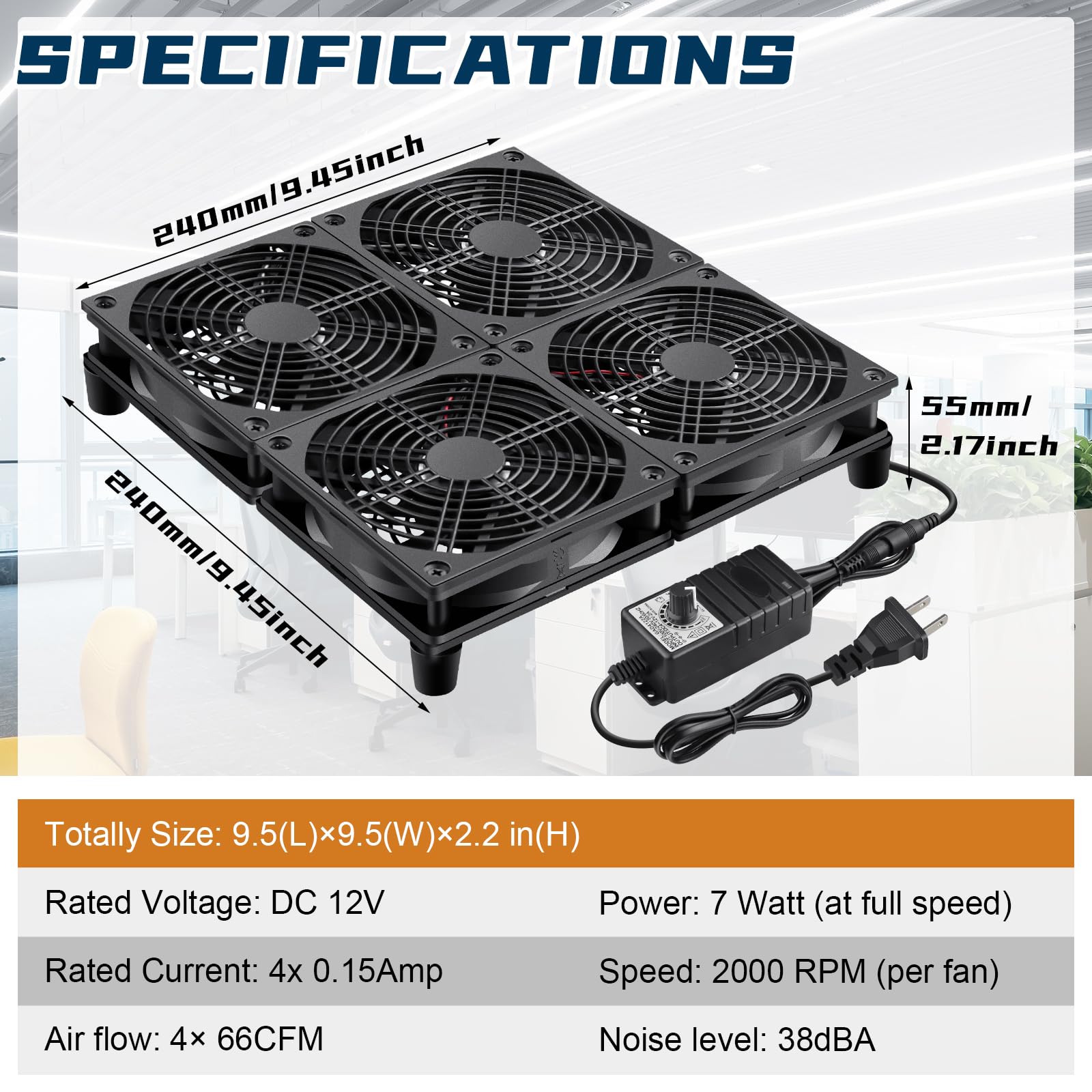 4 x 120 mm kleiner, flacher Router-Kühlbox-Lüfter mit variabler Geschwindigkeit | PC-Kühlpad für Xbox, TV-Box, Netzwerk-Modem, AV-Geräteschrank, Mining-Server und DIY-Eectronics-Auspuff