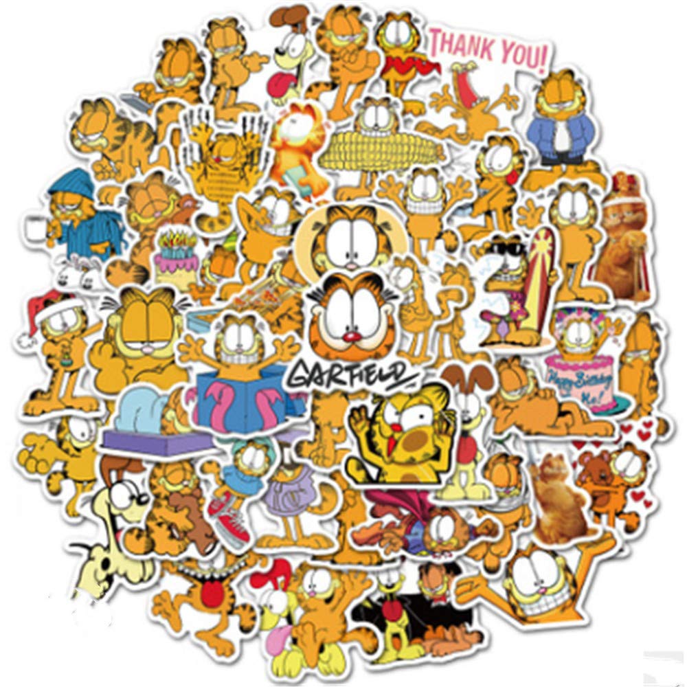 QAZXC Garfield doodle stickers cute cartoon mobile phone cup flat suitcase pvc waterproof sticker 50 sheets