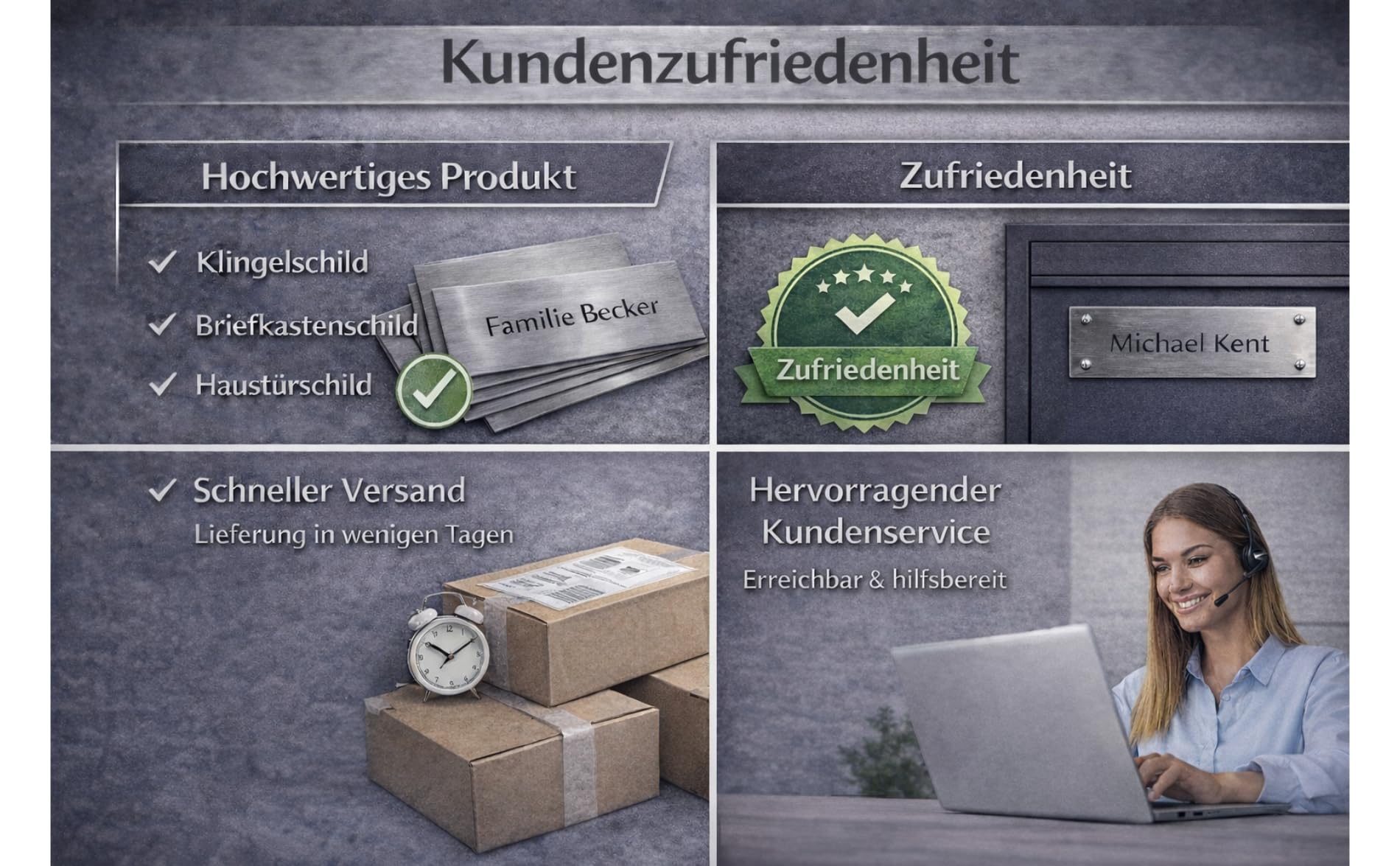 Briefkastenschild Personalisiert Edelstahl mit Gravur | Namensschild Metalschild - Gartenschild für Briefkasten Haustür | Büroschild - Bankschild - Türschild | (80x35x2 mm)
