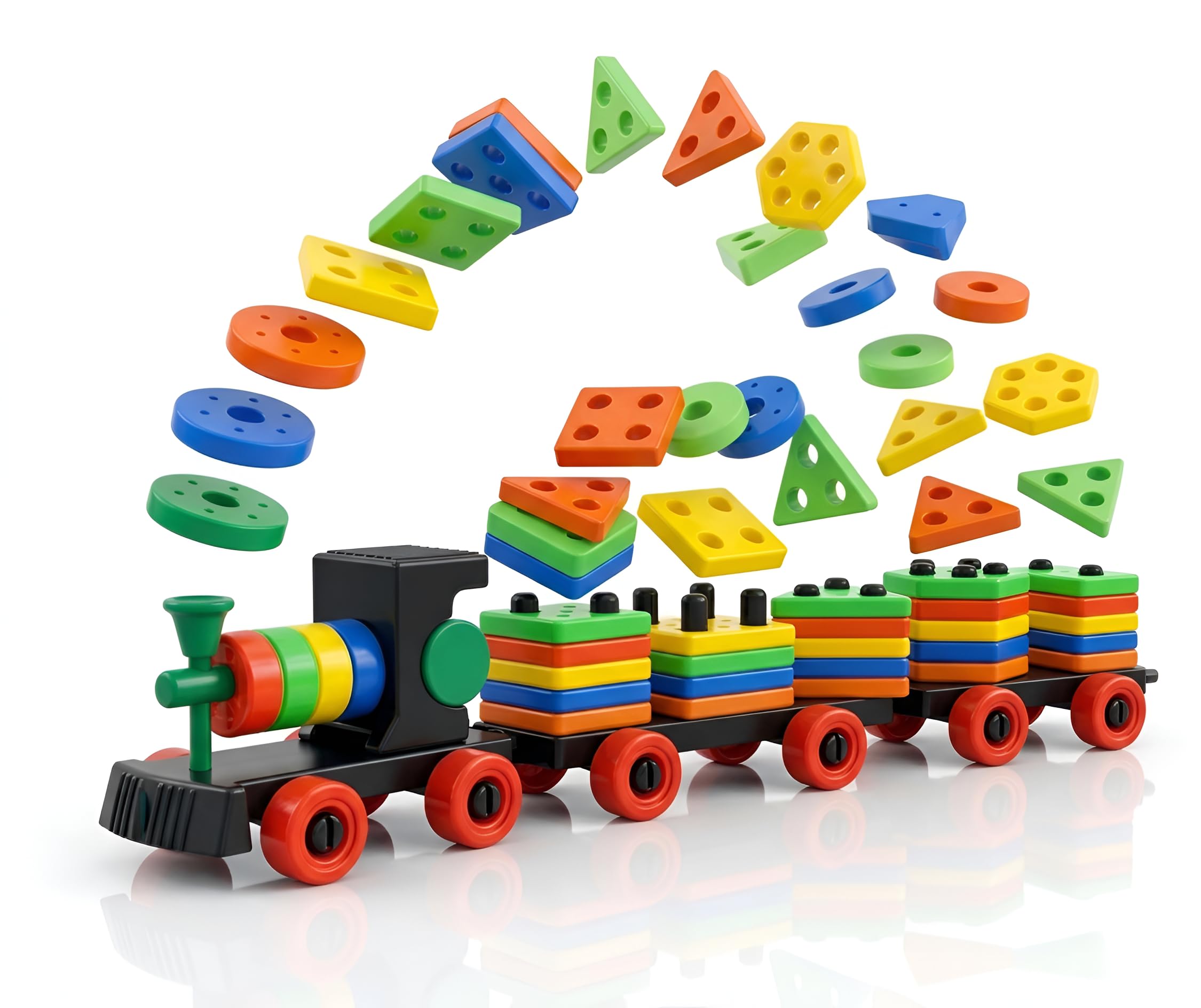 Geometric Stacking Train Toy - Montessori Educational Toy for Toddlers | Shape Sorting & Color Recognition Set | Non-Toxic Building Blocks for Kids 3+ Years (Multicolor)-image-17
