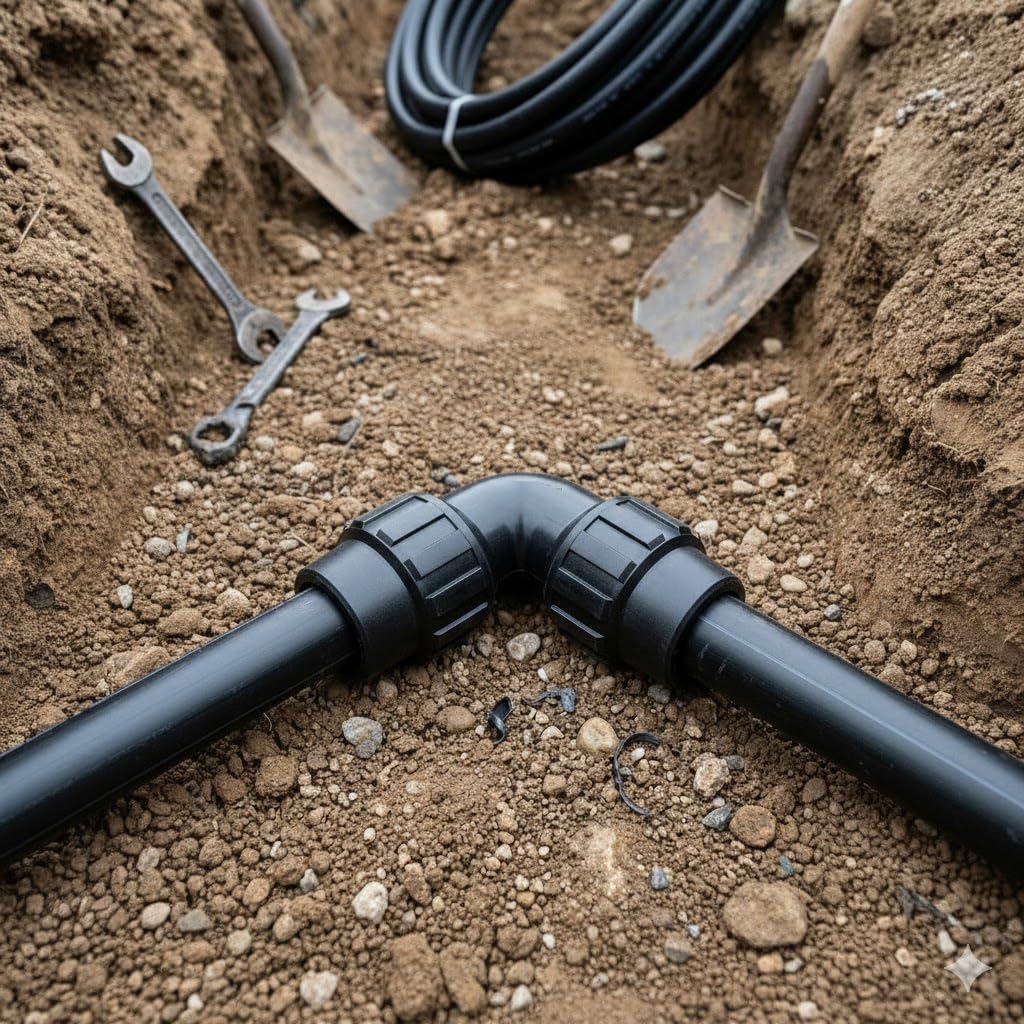 Confezione da 4 gomiti uguali in polietilene da 50 mm. Prodotto certificato AENOR utilizzato in tubi PE 50 mm 1 1/2" per uso idraulico, irrigazione e cantiere.