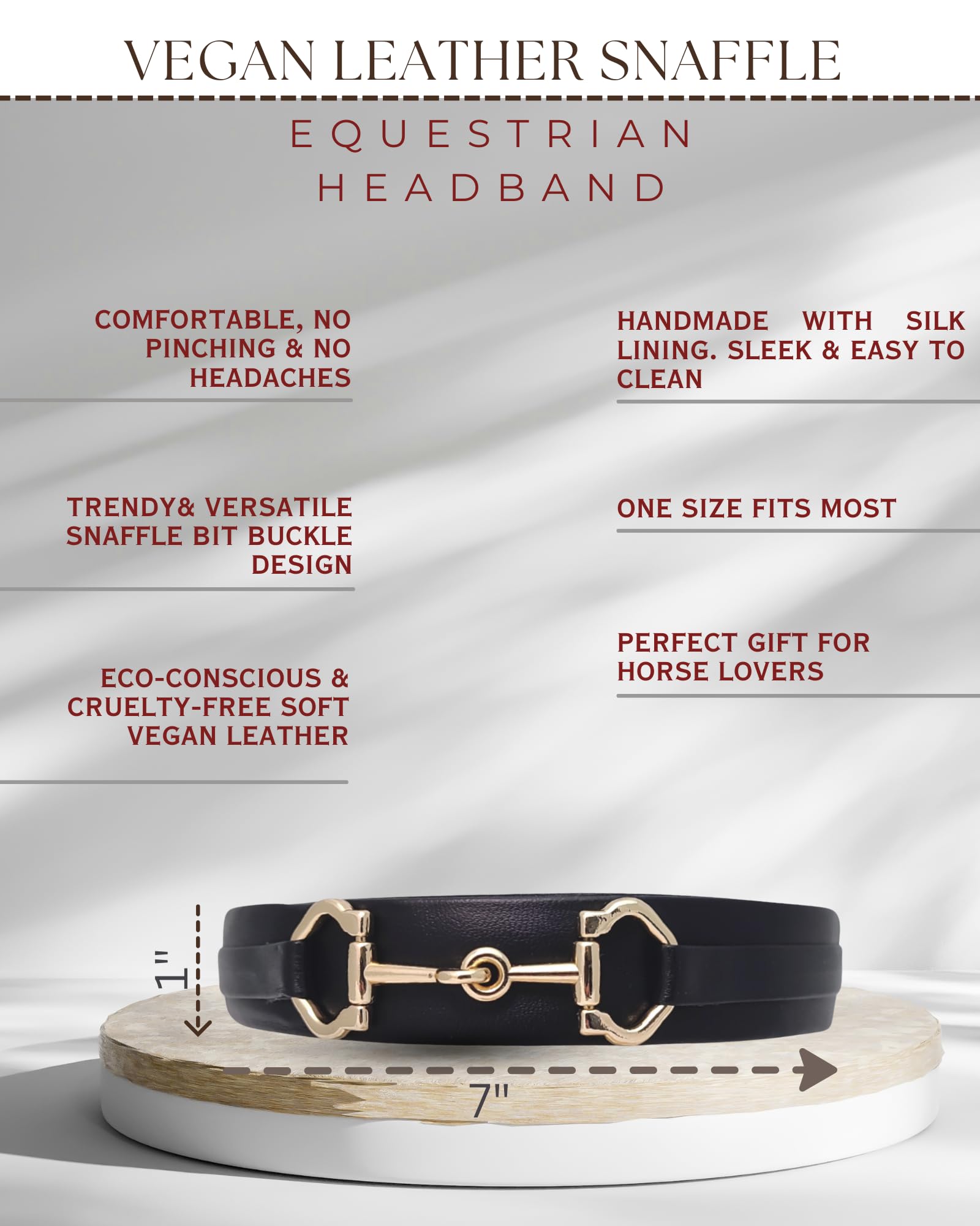 Amazon.com: Black Vegan Leather Headband with Gold Horsebit  display picture 1