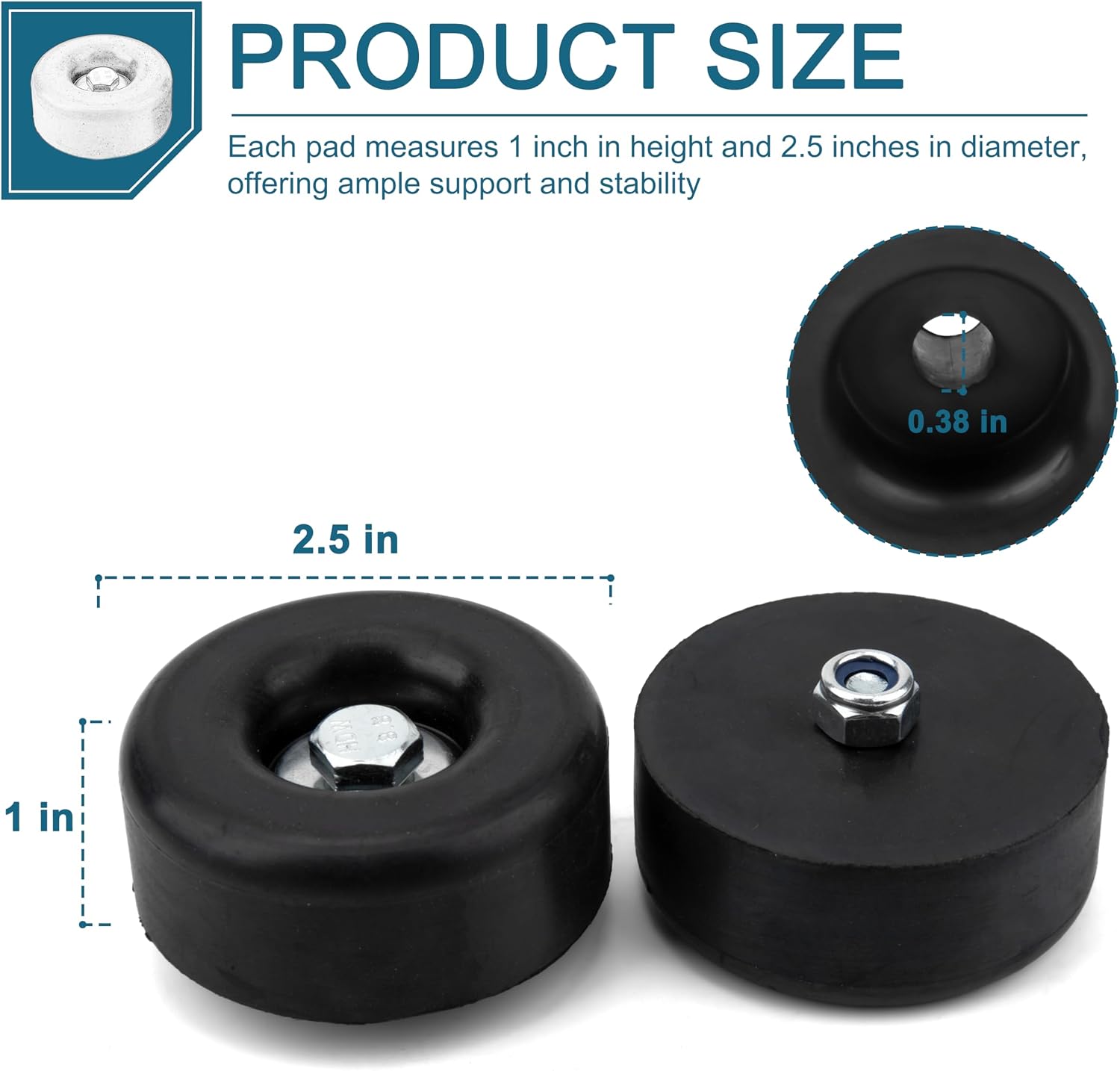 2PCS 1 x 2.5 in Heavy Duty Anti Vibration Rubber Foot Pads with Hardware