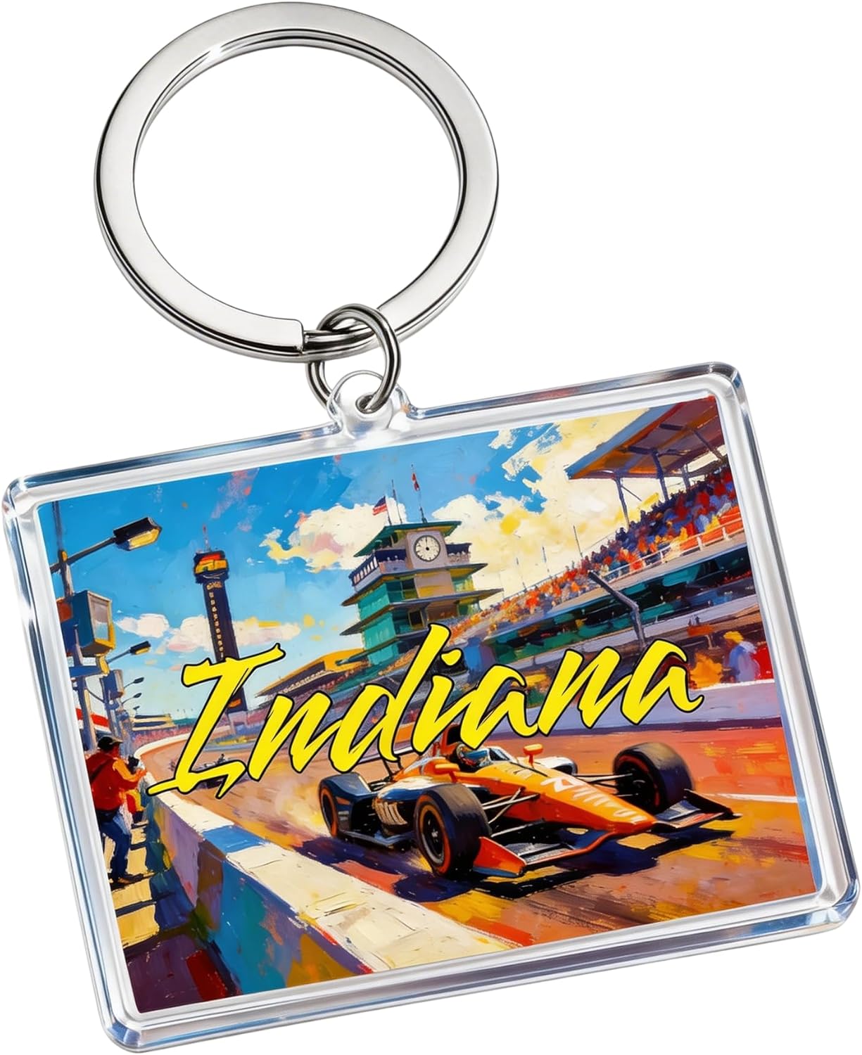 Indiana Racing Acrylic Keychain, Multicolor, 1.97 x 1.57 Inches, Lightweight Souvenir Bag Charm
