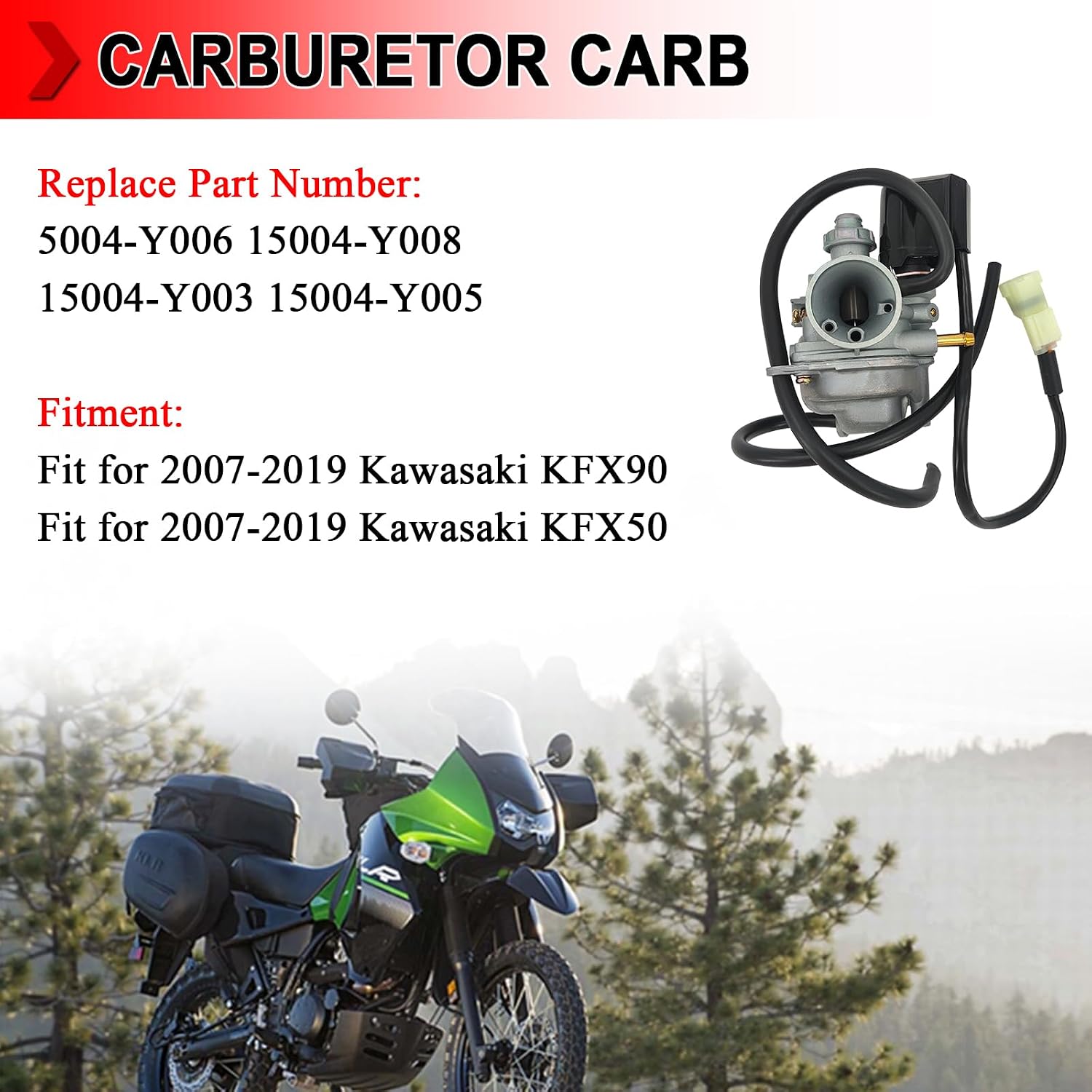 Carburetor Carb with Fuel Filter Fit for YKawasaki 90 KFX 90 KFX50 KFX 50 2007-2019, Replace 15004-Y006 15004-Y008 15004-Y003 15004-Y005