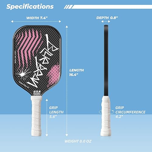 Miniatura 6 de Paletas de pickleball, USAPA, paleta de pickleball de fibra de carbono con núcleo de panal de polímero de 0.63 pulgadas que proporciona un peso más