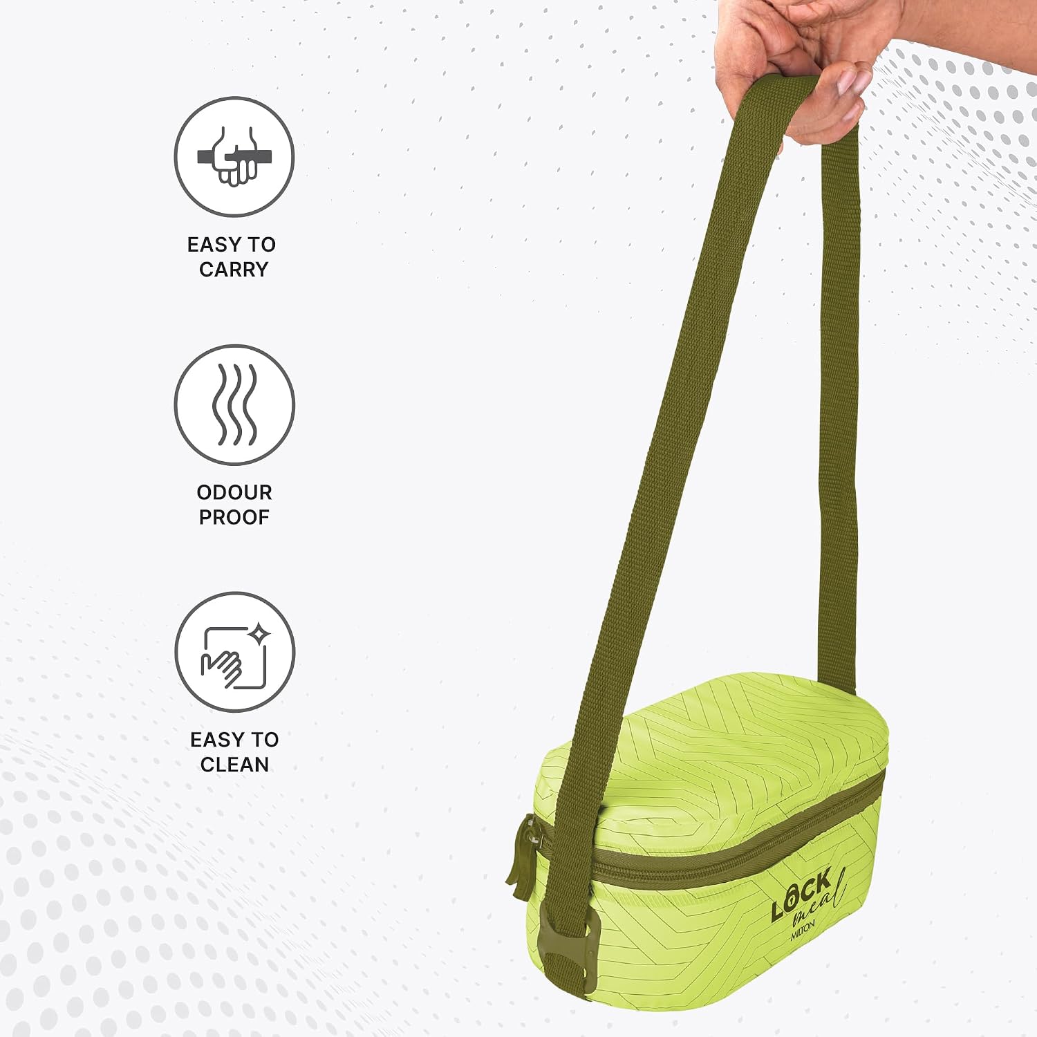 MILTON Lock Meal Lunch Box (2 Round Inner Steel Containers 320ml Each, 1 Oval Container 450ml; Steel Cutleries) with Unisex Bag, Green, Leak Proof, Odour Proof, Easy to Carry, Food Grade