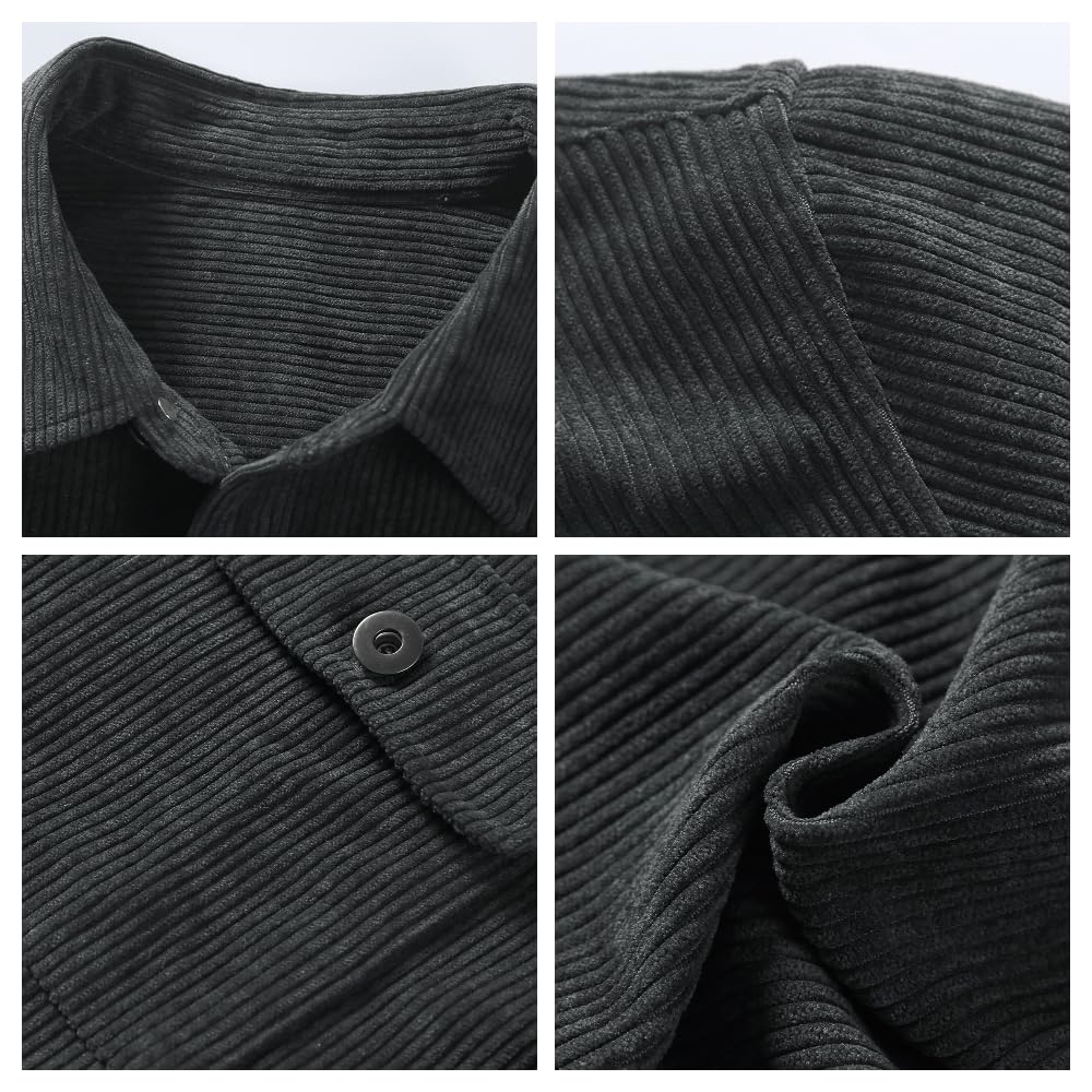 Elegancity Uomo Camicia in Velluto a Coste a Manica Lunga Casual Camicia Uomo Giacca Regular Fit Button Up Camicia Giacca con Tasca con Patta S-XXXL