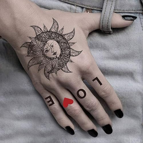 Miniatura 5 de 6 hojas de tatuajes temporales para hombres y mujeres, diseño de calavera, mariposa, cabeza de lobo, flecha de número, calcomanías de tatuaje