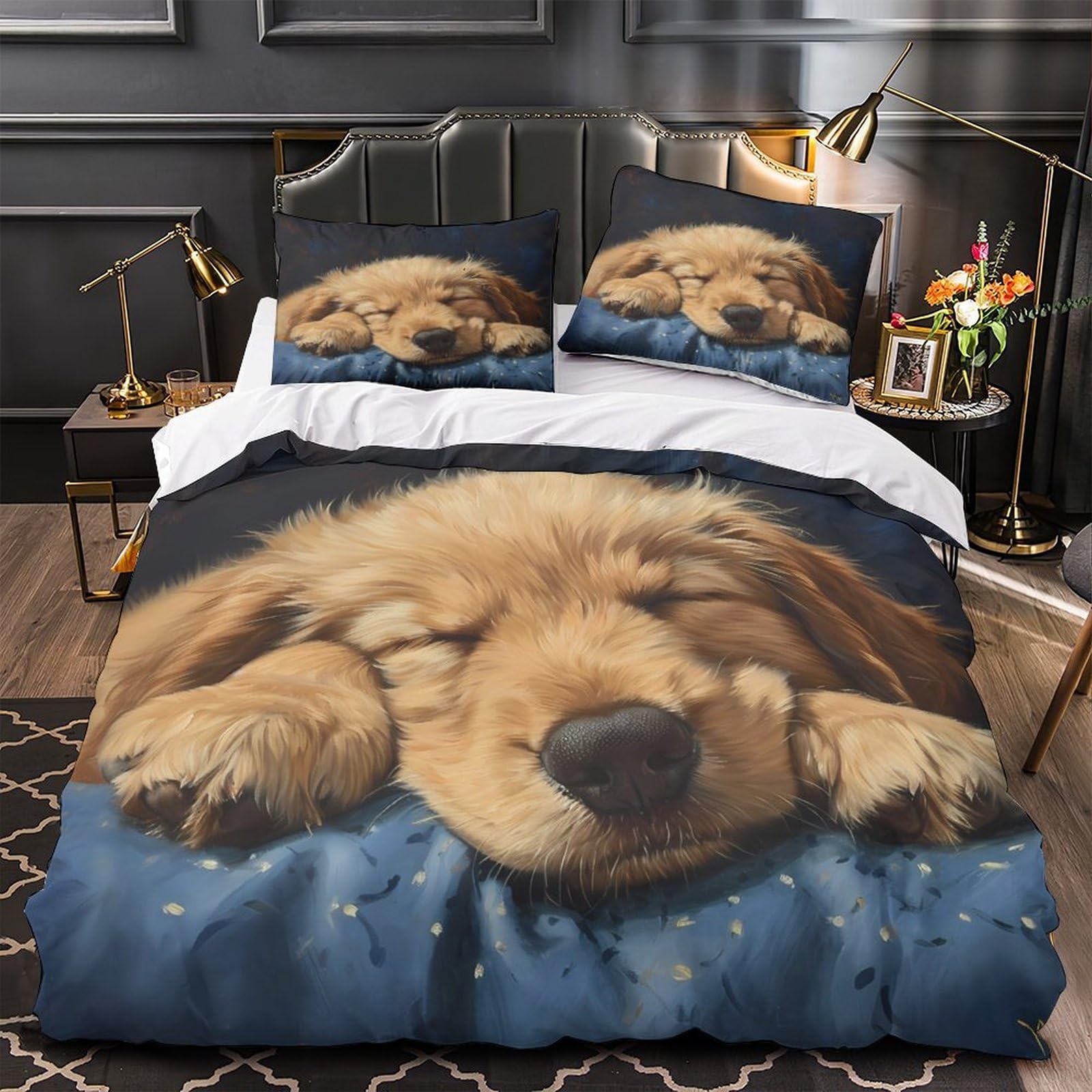 Parure de couette chiot microfibre 3D effet peinture douce art animalier