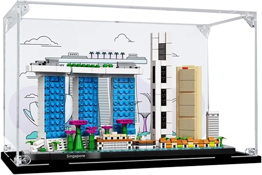 Acrylic Display Case for Lego 21057 Singapore Building Set,Clear Display Case, Dust-Proof Display Case Compatible with Lego 21057 Only Display Case Black Base