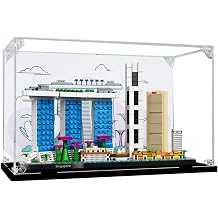 Acrylic Display Case for Lego 21057 Singapore Building Set,Clear Display Case, Dust-Proof Display Case Compatible with Lego 21057 Only Display Case Black Base