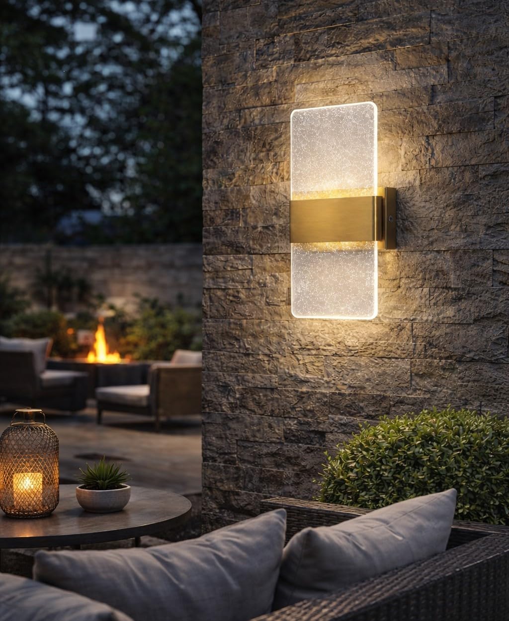 Modern LED Wall Sconce Set of 2, Gold & Crystal Acrylic Wall Light, Vertical Vanity Lighting Fixture, Waterproof Indoor Outdoor Wall Lamp for Bathroom, Hallway, Bedroom, 3000K Warm White