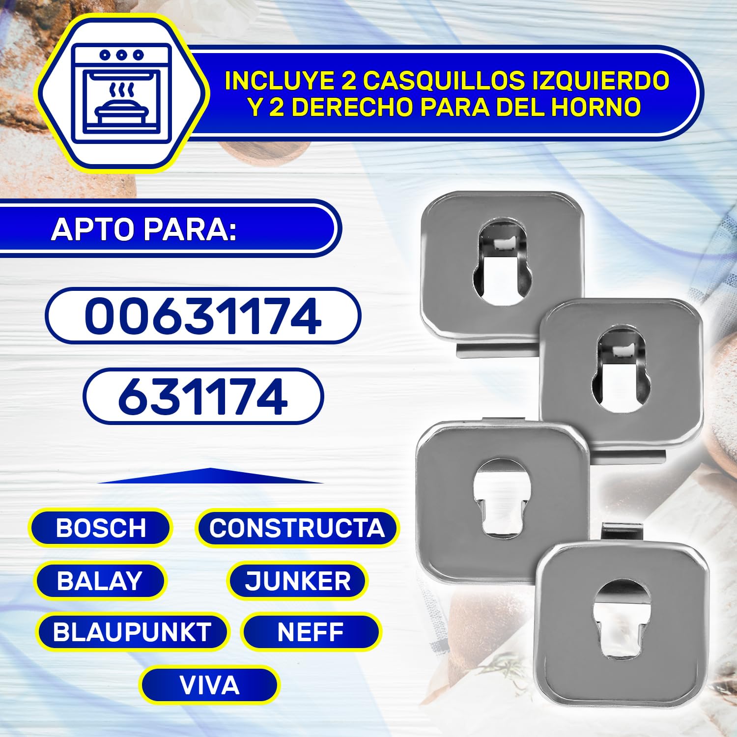 4 Piezas Casquillo para Guías Telescópicas del Horno con Código Original 00631174 631174 para Bosch para Balay para Constructa para Siemens para Neff - Garantía de 10 Años - MONTERAL