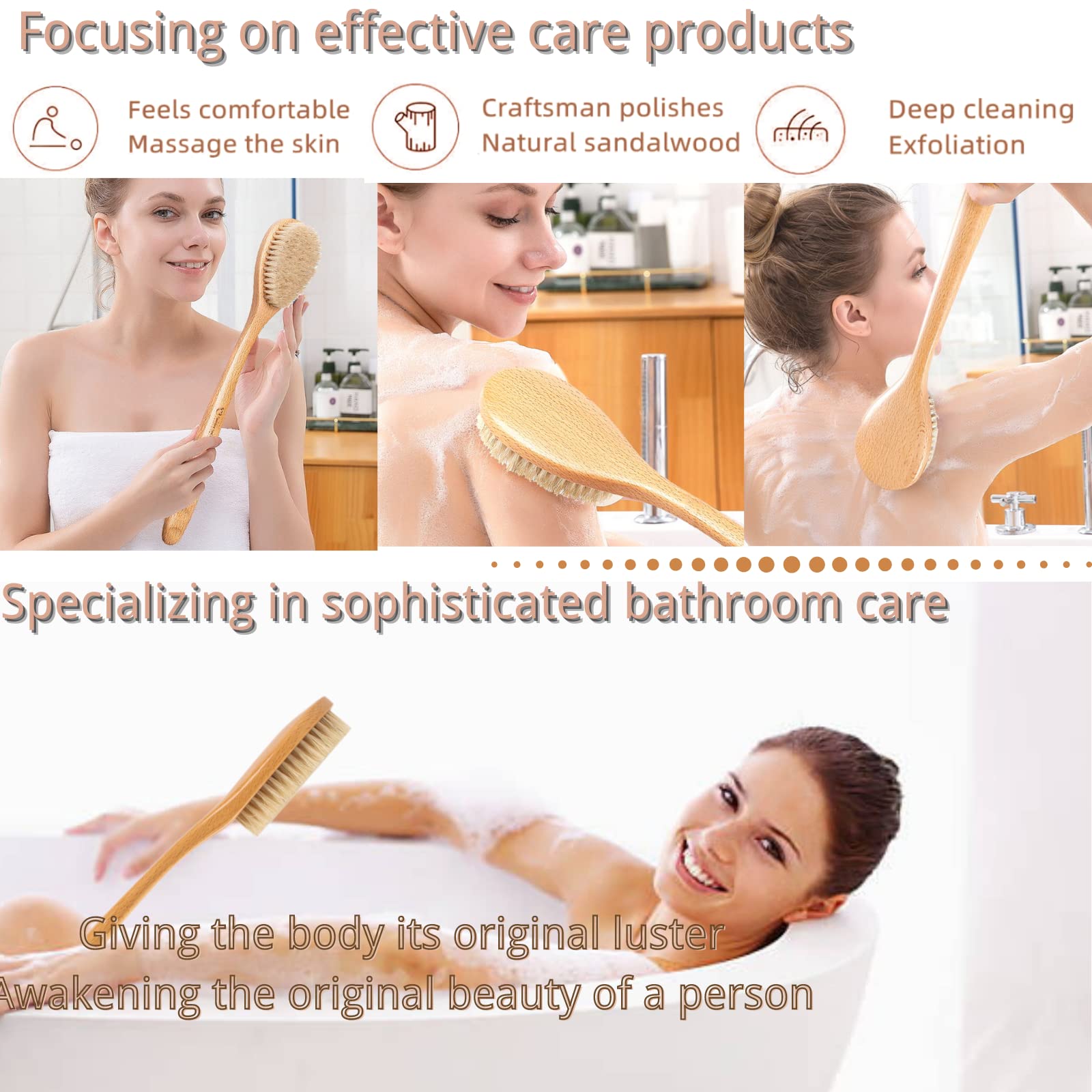 Buy Long handled shower back brush with soft and strong natural