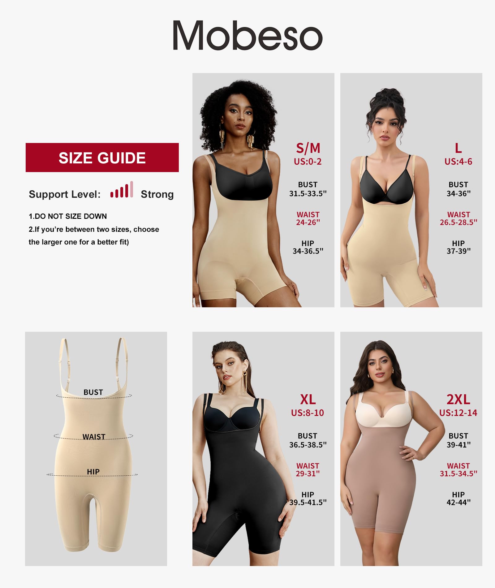 Mosebo Shapewear - Body modellante da donna per il controllo della pancia, busto aperto, senza cuciture, a compressione