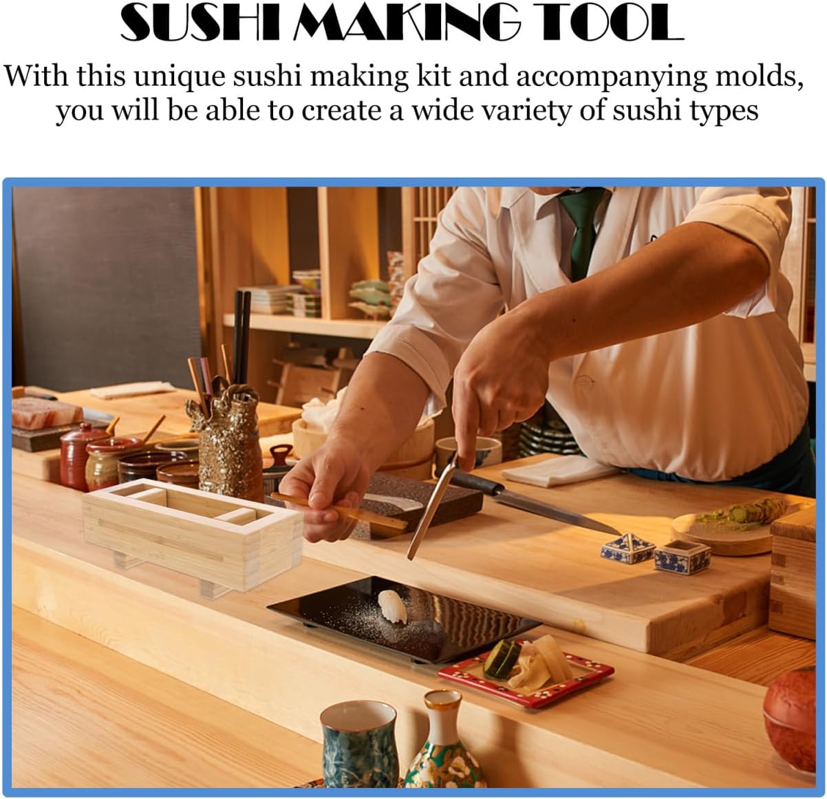 Hemoton Wood Sushi Making Kit-Bamboo Wooden Sushi Box,Sushi Press Mold,Sushi Rice Roll Mold,Rectangular Sushi Press Mold,Ideal for Crafting Delicious Sushi Rolls,Sushi Maker Tool