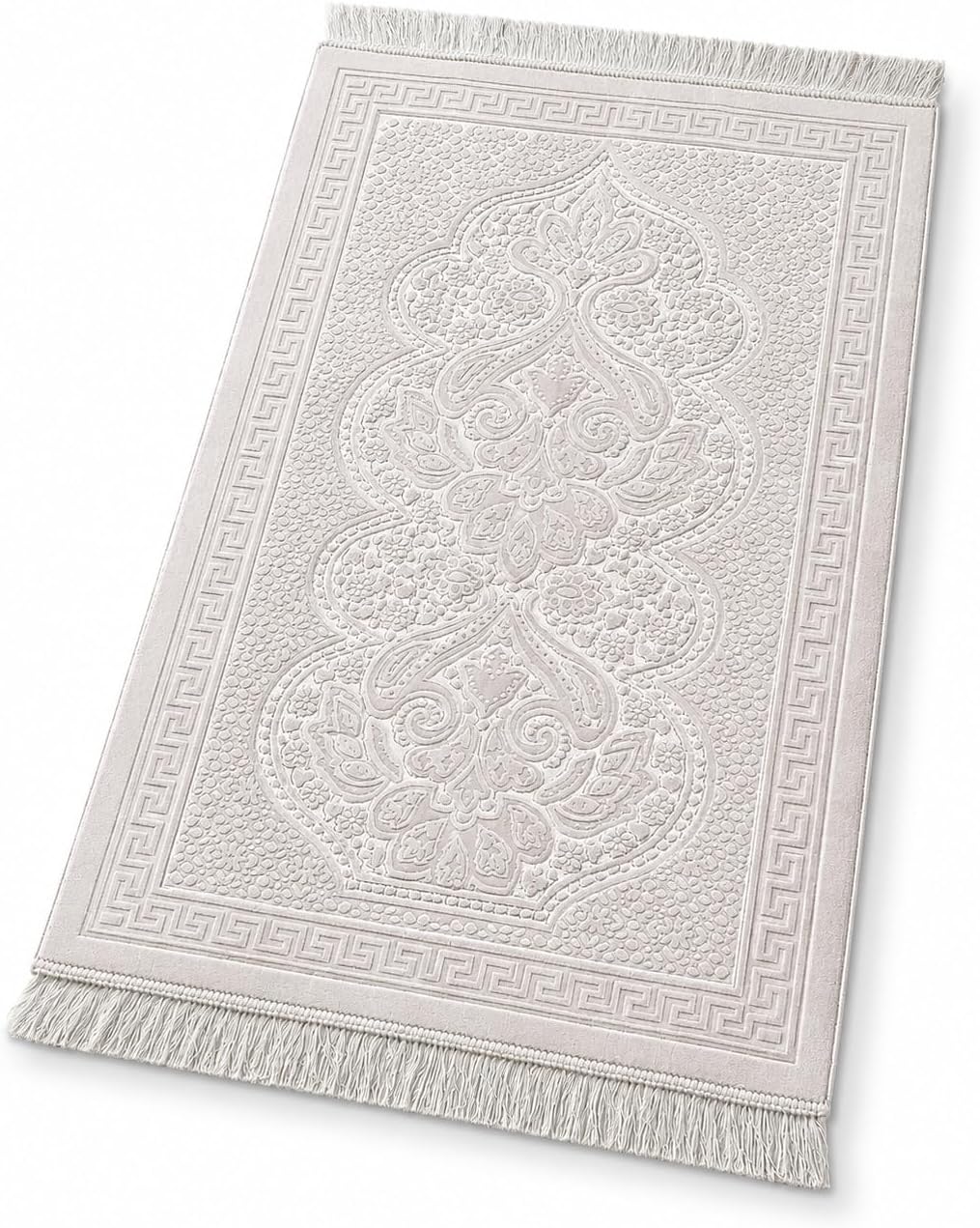 ihvan online, Soft Plush Lux Velvet Muslim Prayer Rug, Thick Janamaz, Sajadah, Soft Islamic Prayer Rug, Islamic Gifts, Prayer Carpet Mat, Elegant, Color: Cream