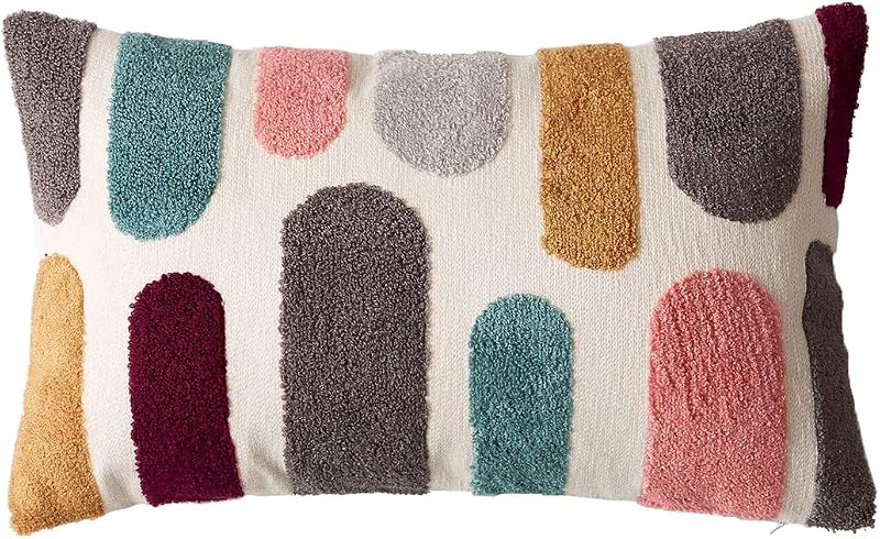 vctops Boho Geometric Tufted Lumbar Decorative Throw Pillow Cover Farmhouse Cotton Embroidery Accent Cushion Case for Couch Sofa Bed (Embroidery7, 12"x20")