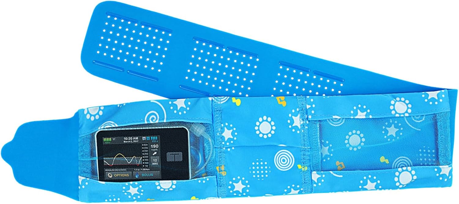 Kids Insulin Pump Belt for Age 2~7, 17"-25" Adjustable Diabetes Organizer with Multi-Pockets for Boys & Girls, Hidden Wear for Sports & Sleep, Fits Insulin Pump & Essentials (Blue Star)
