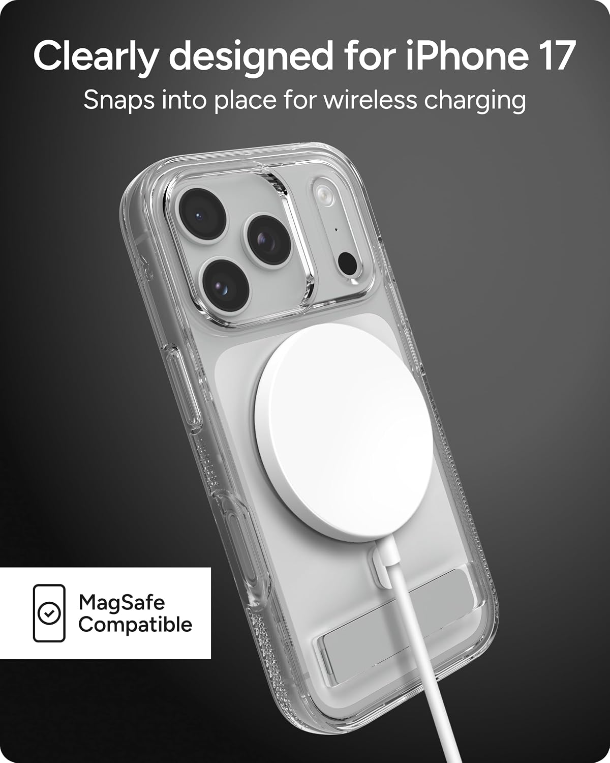 ZAGG Crystal Palace Snap Case with Kickstand for iPhone 17 Pro - Clear, Drop Protection (13ft/4m), MagSafe Charging Compatible, ClearGuard Anti-Yellowing Technology, Scratch Resistant Phone Case