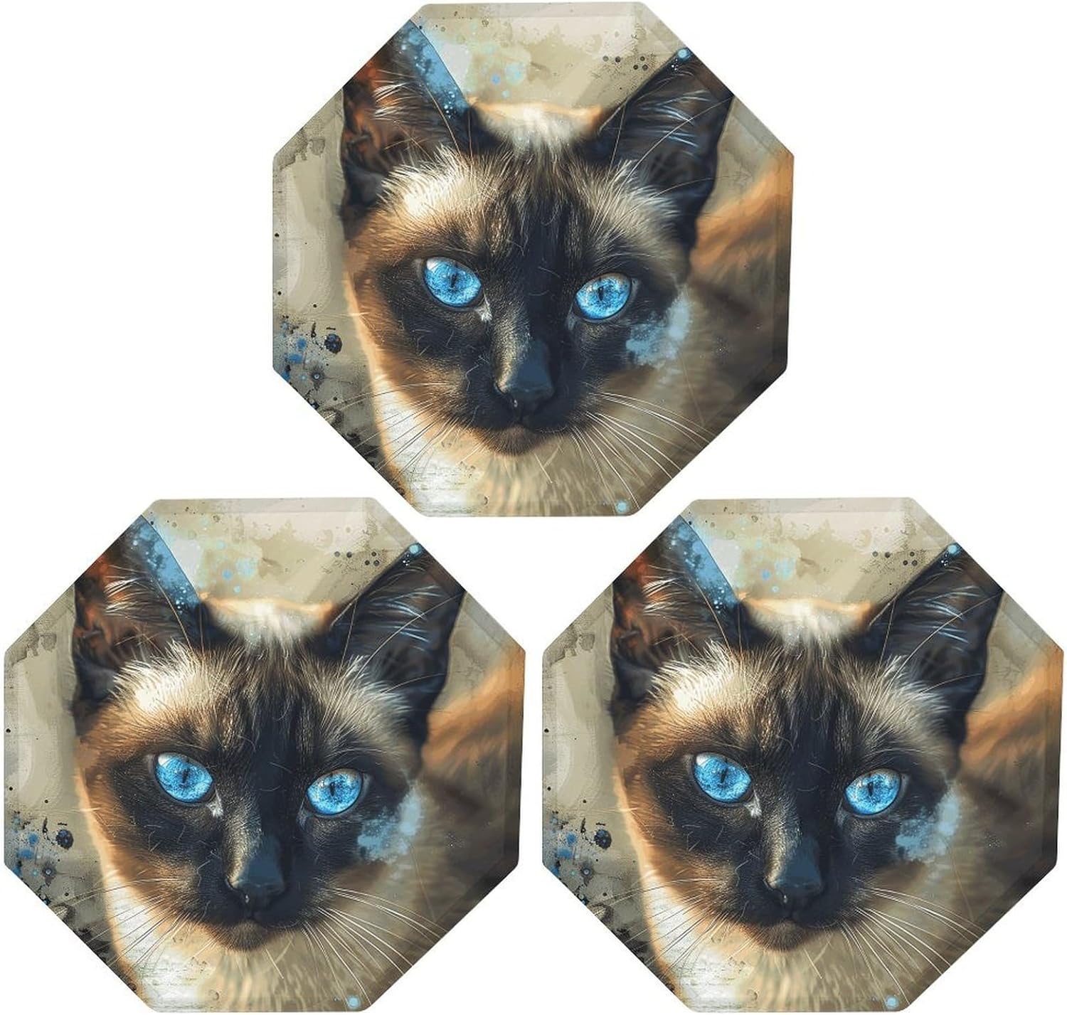 Ctagon Metal Sign for Home, Modern Display Plate for Kitchen, Siamese Cat Art Plates Accent Hanging Wall Decorations 3PCS for Living Room, Bedroom, Hallway, Hotel