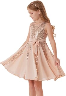 GRACE KARIN Mädchen Glitzerndes Pailletten Prinzessinnenkleid Geburtstagspartykleid Sommer Blumenmädchen Kleid für besondere Anlässe Festival-Outfit 5-12 Jahre
