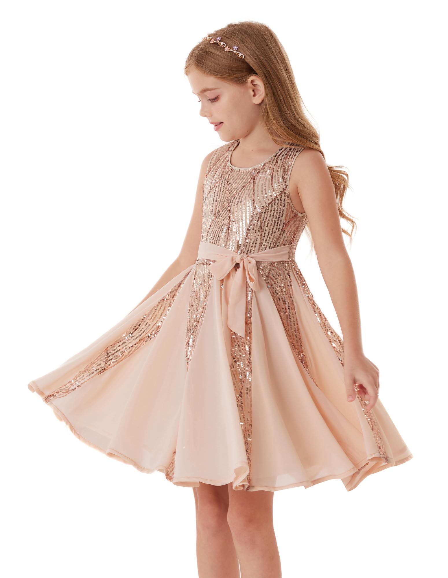 GRACE KARIN Vestido dorado para niñas, con lentejuelas brillantes, para fiesta, formal, regreso a casa, cumpleaños, sin mangas