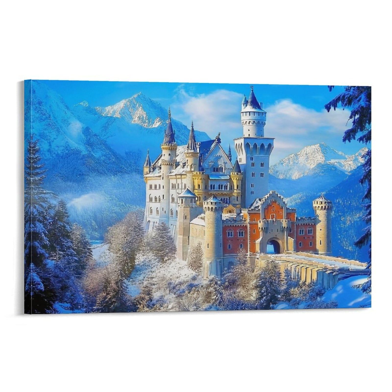 CPLVKWRQJ Snowy Castle Mountain 1 Piece Snow Covered Fairy Castle Alpine Peaks Canvas Artwork - Living Room Gallery Wall Statement Piece Fade Resistant Decor 08x12inch(20x30cm)