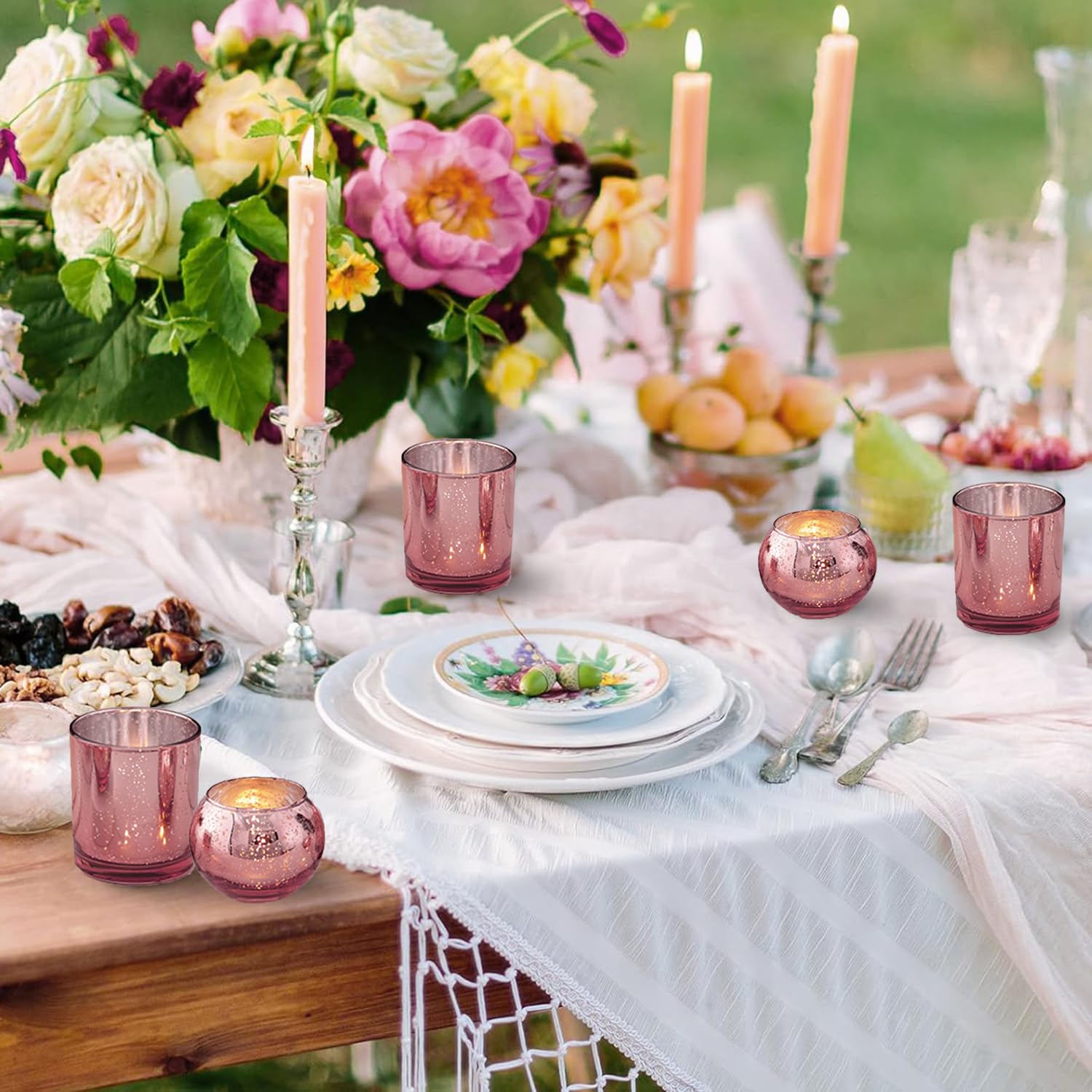 12 portavelas votivos rosados, portavelas de cristal de mercurio para centro de mesa de boda, decoración de fiesta y decoración del hogar (12, rosa)