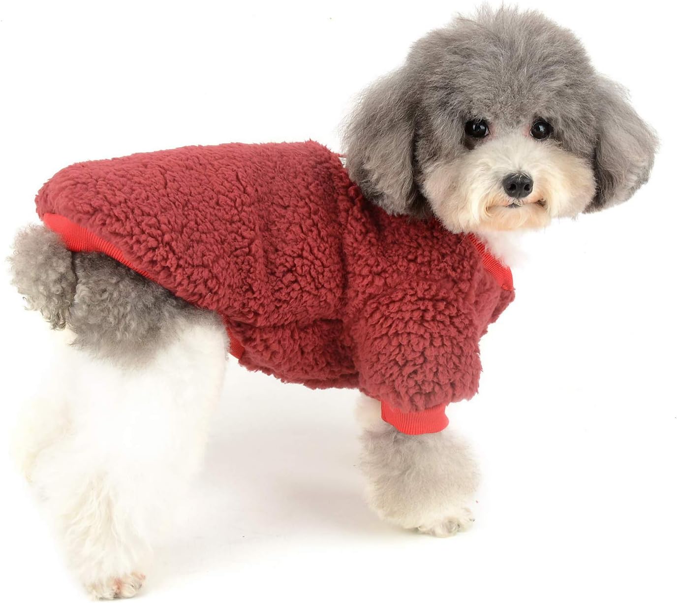 Zunea Small Dog Clothes Coat Winter Fleece Warm Puppy Jacket Apparel Chihuahua Sweater Clothing Pet Cat Doggie Boys Girls Jumper Red M - Image 3