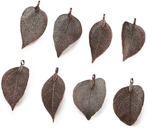 Miniatura 9 de Pandahall - 14 colgantes de filigrana natural de hoja de uva, de gran agujero, galvanizado, de 1.37 x 1.06 x 0.059 pulgadas, con fianza de hierro