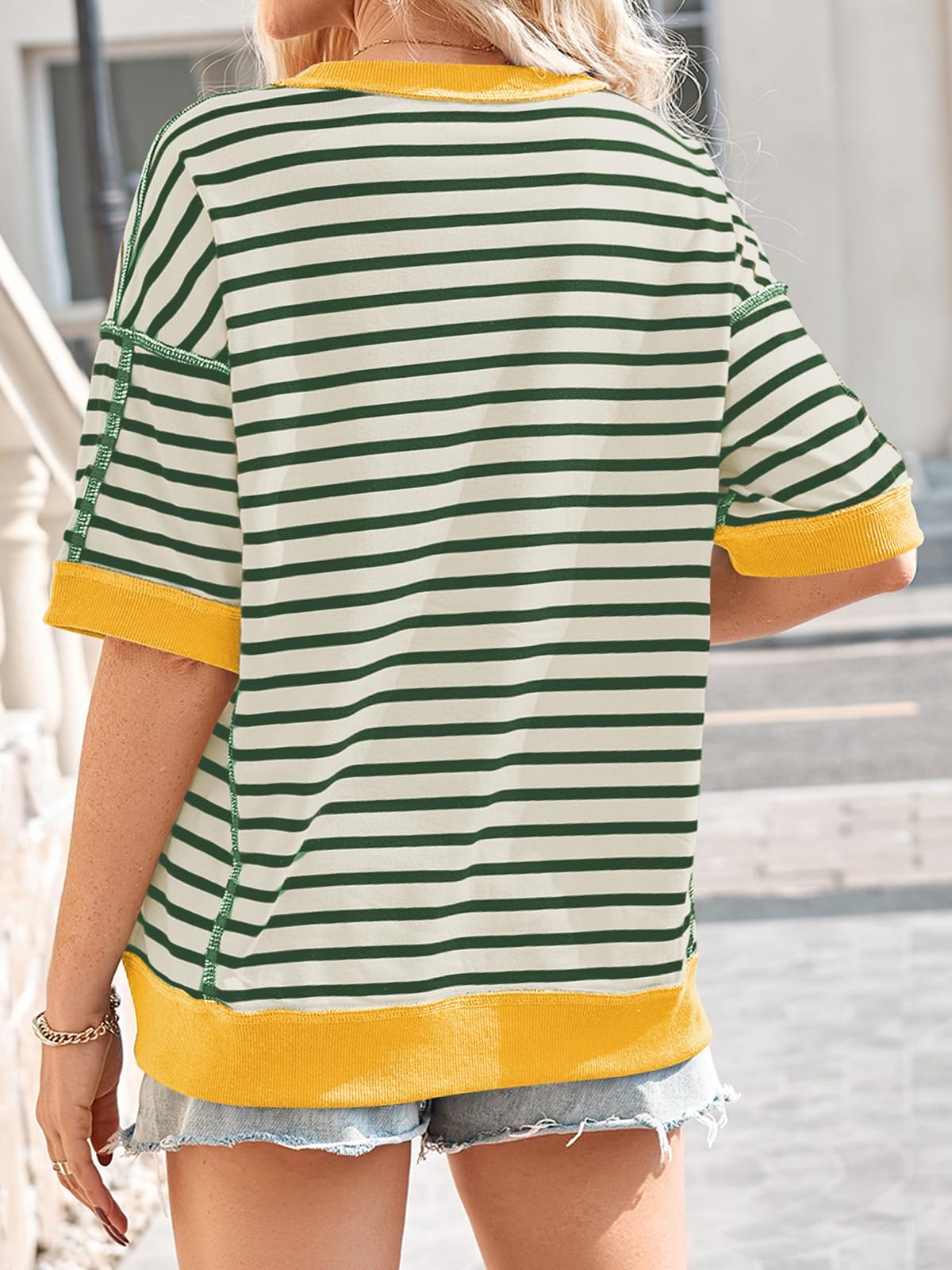 Poetsky damska bluza oversize, na co dzień, z krótkim rękawem, w paski