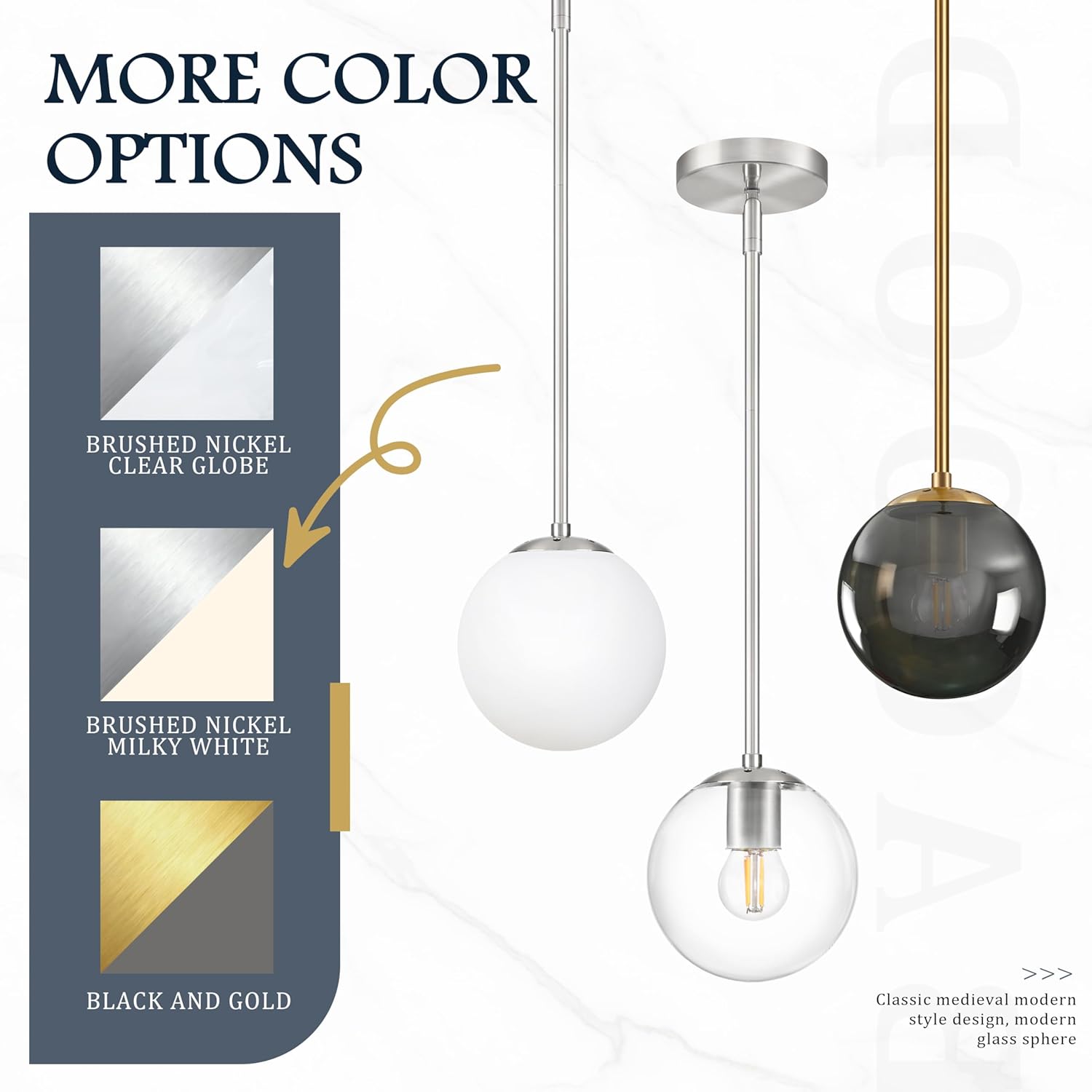 Bagood 10 Inch Globe Pendant Light Gold Globe Pendant Lights Kitchen Island Mid Century Light Fixture with Gray Clear Glass Contemporary Adjustable Hanging Lights for Dining Room (Bulb Included)