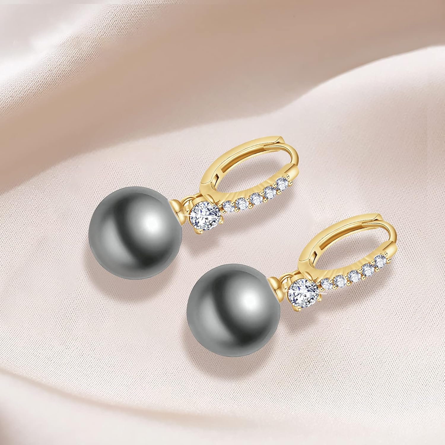 Pearl Earrings for Women 14K Gold Plated Hypoallergenic Pearl Earrings 5A Cubic Zirconia Dangle Earrings Elegant Jewelry - Image 6