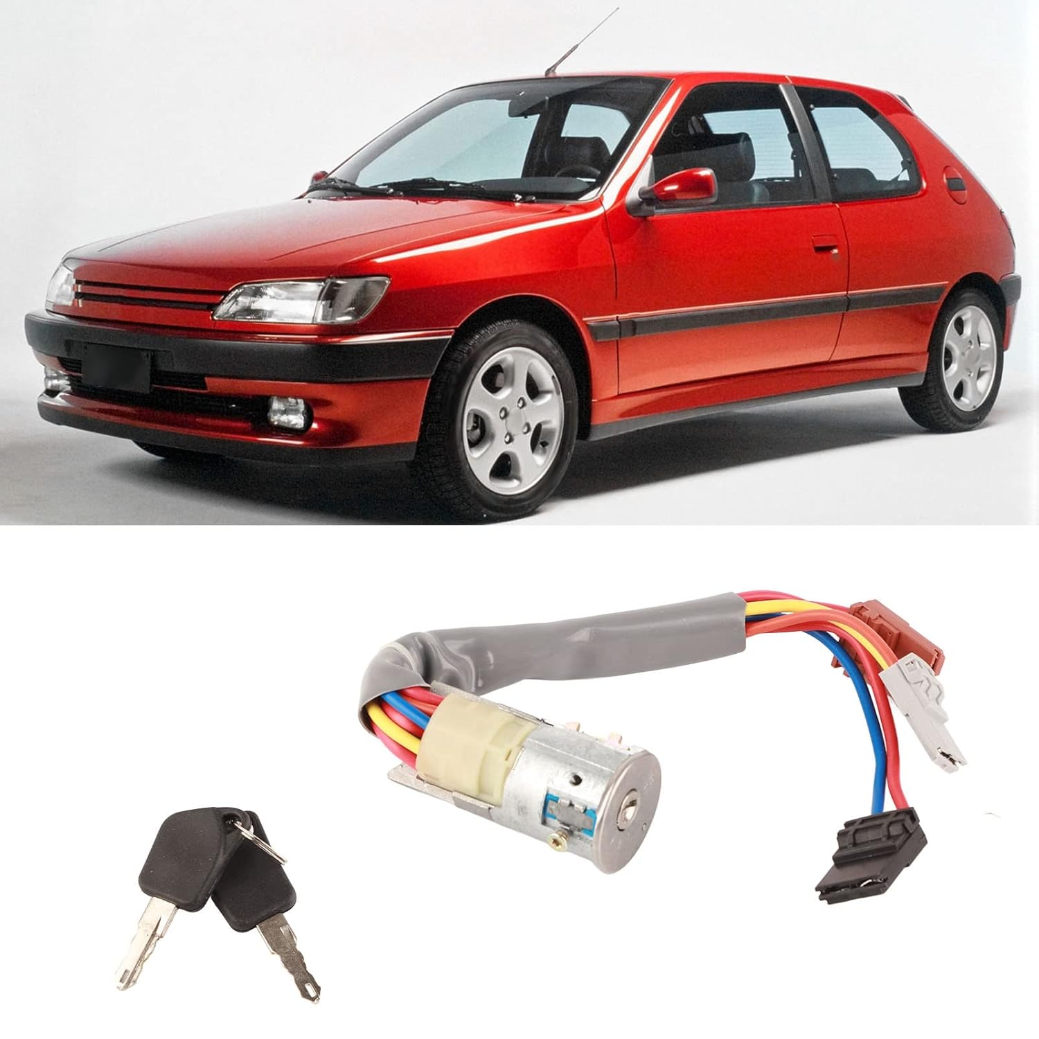 Ignition Keys Switch Lock, Steering Lock Ignition Switch 416299 Key Set Replacement for 306 All 1993 to1997