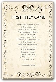 IJDHJJB Metal Tin Sign First They Came Then They Came for Me Poster Quotes Wall Art Holocaust Poem Poster Painting for Living Room Picture Print Decor for Kitchen 8"x12"