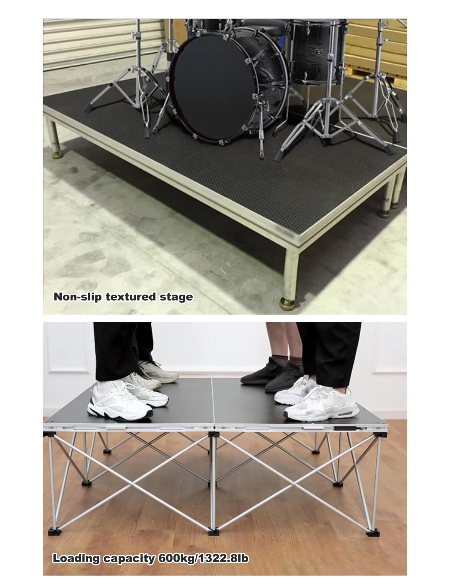 Plataforma de escenario plegable ajustable para actuaciones, conciertos y configuración de eventos portátiles con diseño modular conectable