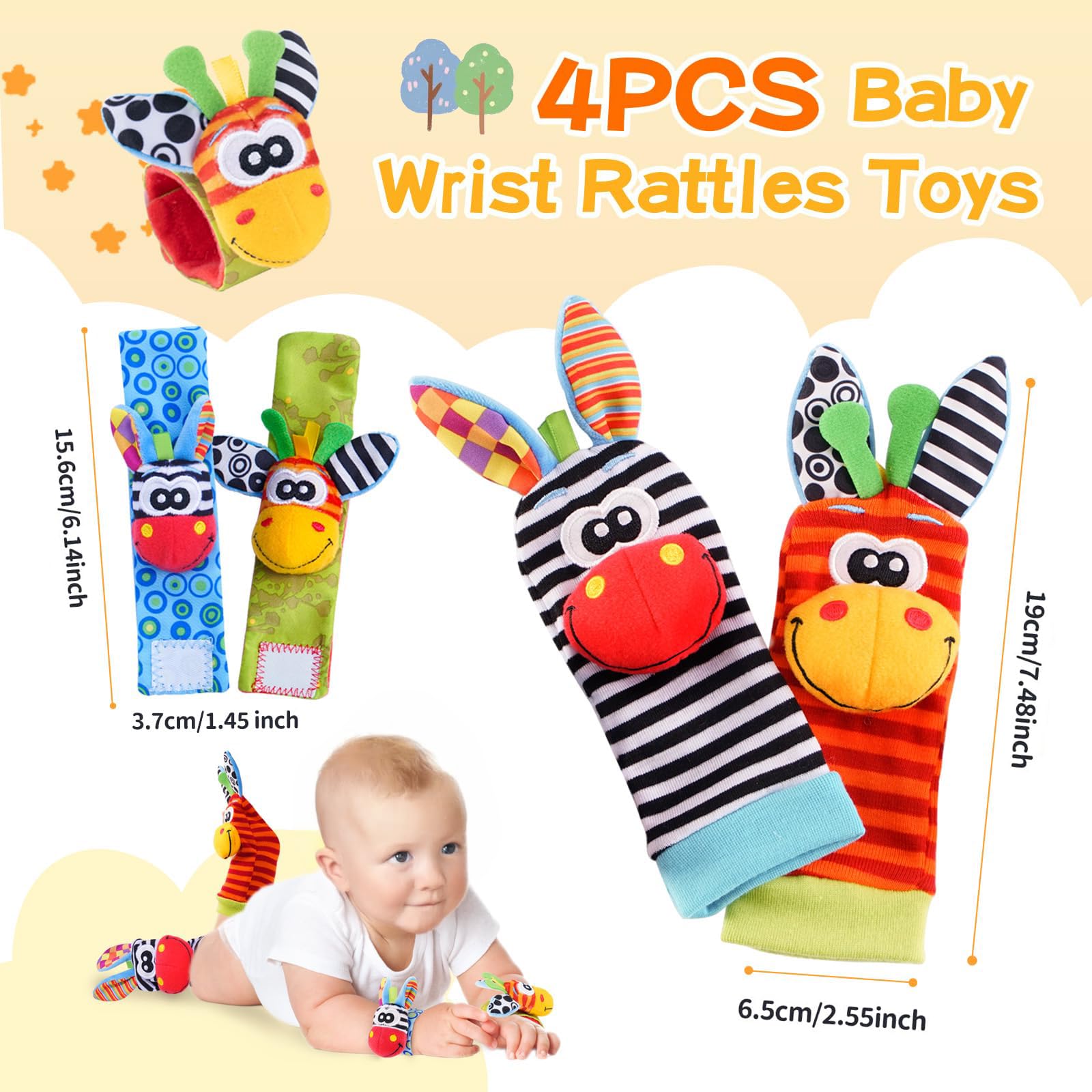 Baby Rattle Socks Wrist Strap Rattles Set, 4 PCS Handheld Rattles and Rattle Socks for Newborn Babies Boy Girl - Image 2