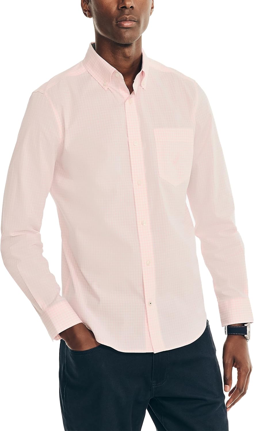 Nautica Mens Nautica Classic Fit Gingham Stretch Cotton Shirt