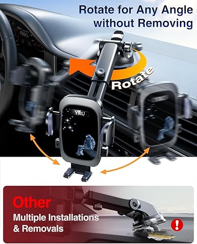 Miniatura 5 de YRU Verdadero soporte de teléfono de automóvil de grado militar succión de rotación de 360 2025 - Soporte de teléfono para automóvil 90 libras más
