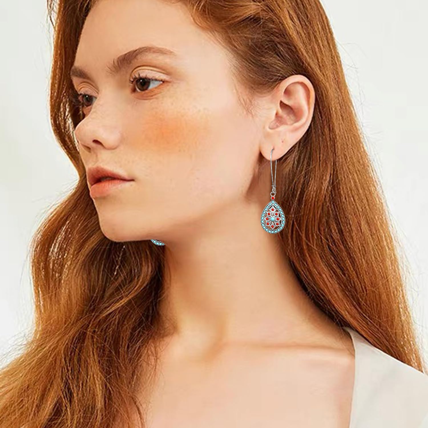 Retro Bohemian Style Hollowed Out Droplet Shaped Alloy Dangle Drop Earrings Creative Ethnic Style Colored Collision Bead Dangle Drop Earrings for Women Jewelry Gifts - Image 4