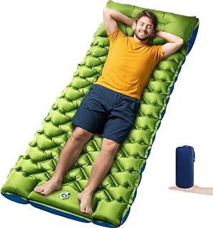 Oramoose 4in Thick Ultralight Inflatable Camping Sleeping Pad with Pillow & Built-in Foot Pump - Compact Hiking Backpacking Mat
