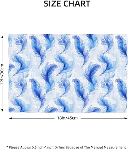 Miniatura 2 de Dining Table Placemats Set of 4-12x18 Inch Blue Feather Print Faux Linen Double Heat Resistant Place Mats, Kitchen Table Mats, Wipeable Washable